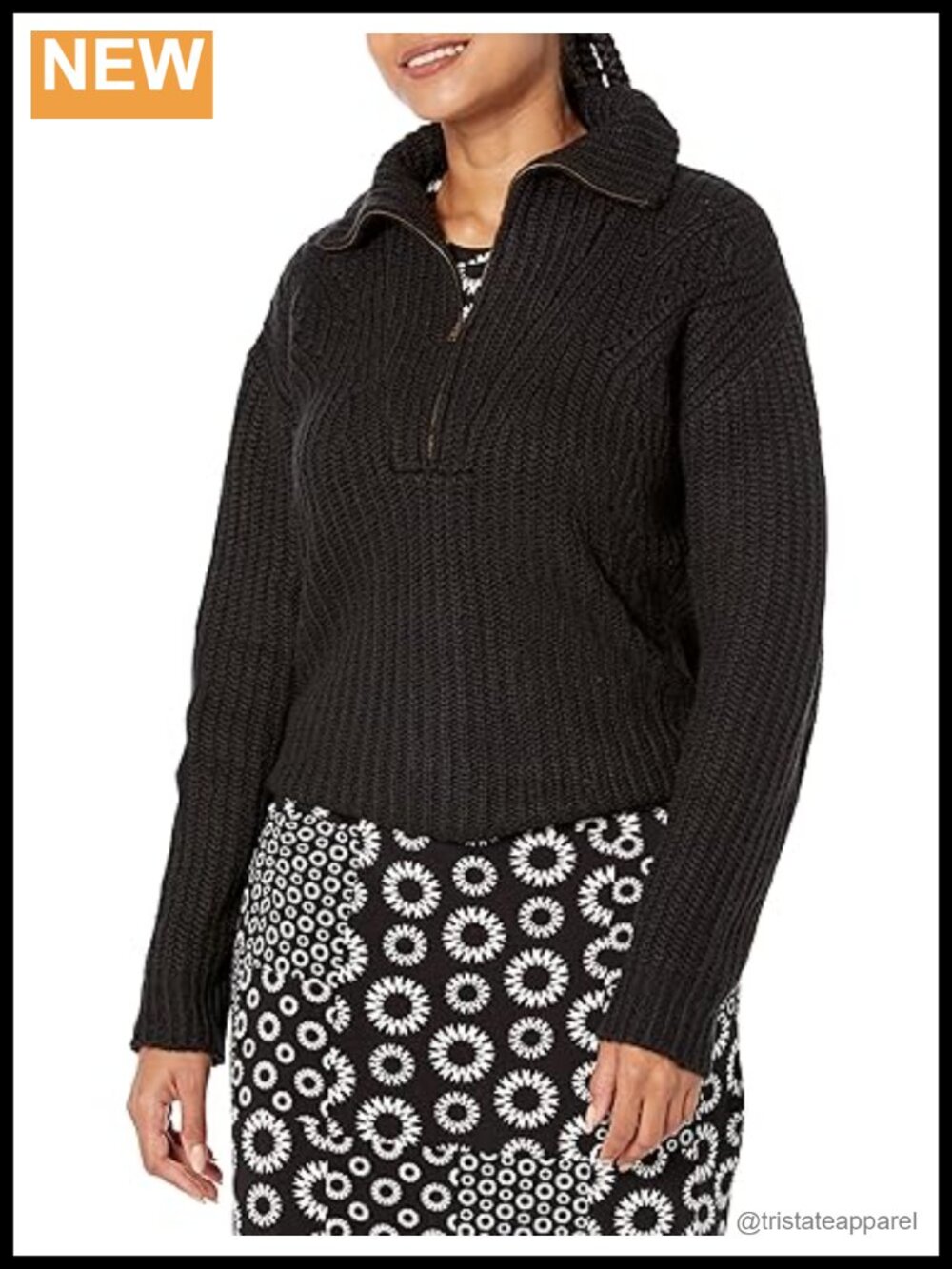 Chunky Cable Knit Zip-Up Pullover Sweater Long Sleeve Women's